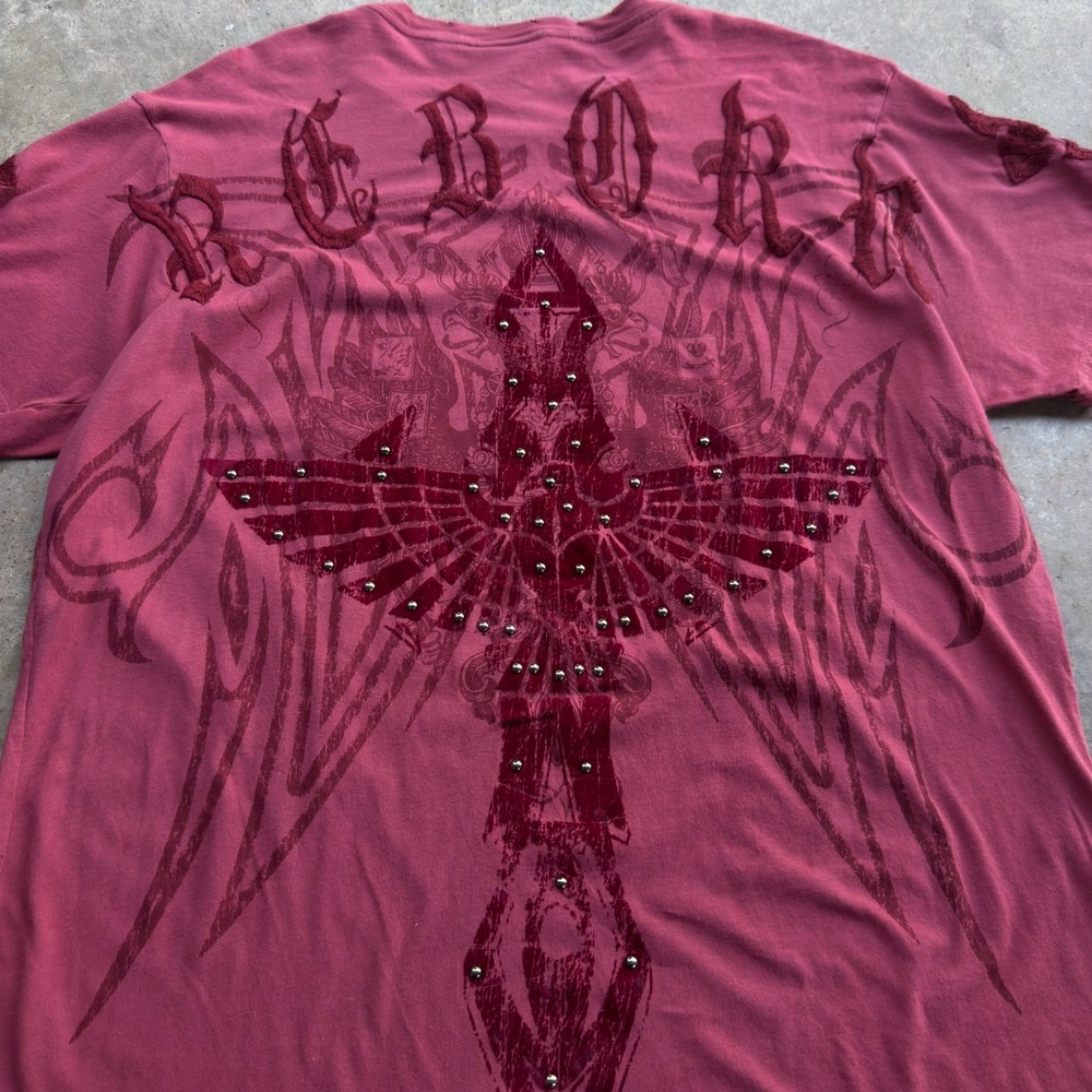 Vintage 2000s Roar Life T-Shirt Affliction Style Studded Eagle Red XL (h1)
